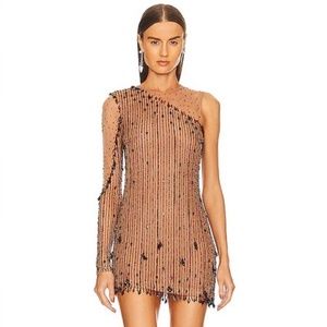 NBD Black and Nude One-Shoulder Mini Dress